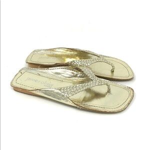 James Oliver Gold Leather Woven Thong Sandals 38